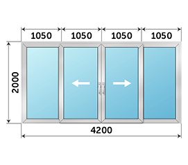 Четырехстворчатая дверь остекленная ALUTECH 4200x2000