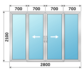 Четырехстворчатая дверь остекленная SCHÜCO 2800x2100