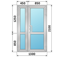 Полуторная дверь остекленная Alumil 1300x2100