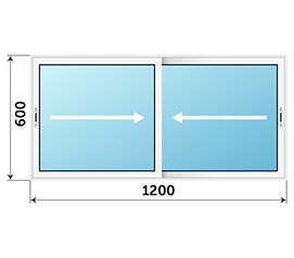 Двухстворчатое окно ALUTECH 1200x600